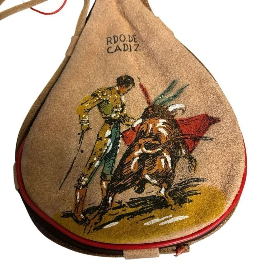 Spanish Hand Painted Leather Bota Bag Bullfighter Wine Bag